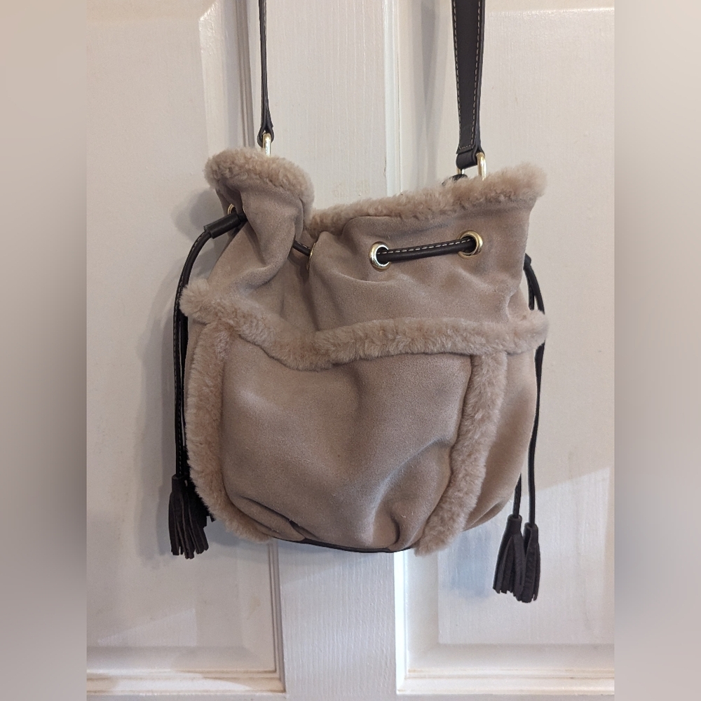Ugg Quinn Tan Suede Sherpa Bucket Bag Purse - Picture 2 of 16